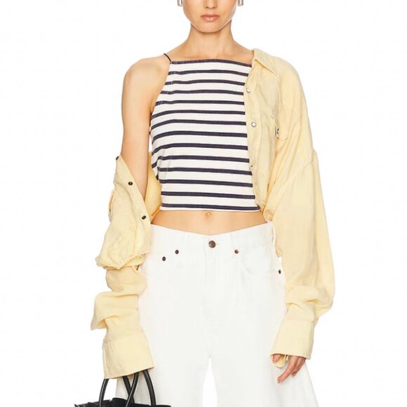 NWT R13 Crossover Utility Bubble Shirt Maize Linen Chambray Light Yellow - Picture 4 of 9